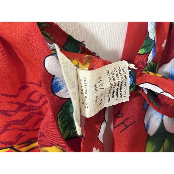 Vintage Hawaiian Muumuu Dress Red Tiki Ship Size 16 Polyester Lightweight - Picture 10 of 11